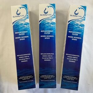 GLACIAL PURE REFRIGERATOR WATER FILTER REPLACEMENT CARTRIDGES GP003 SET OF 3 NWT